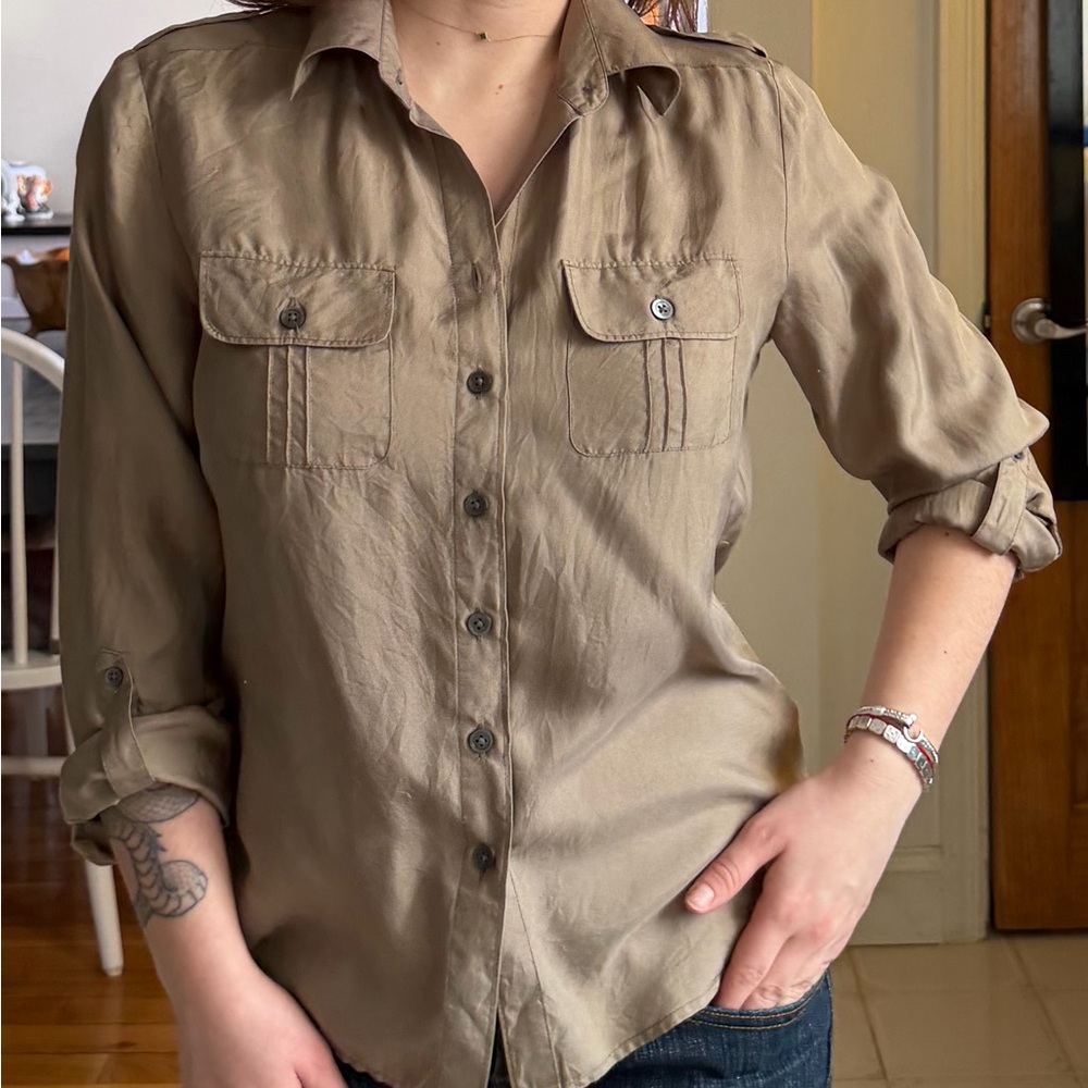 Banana Republic Olive-Tan Button-Up Utility Shirt